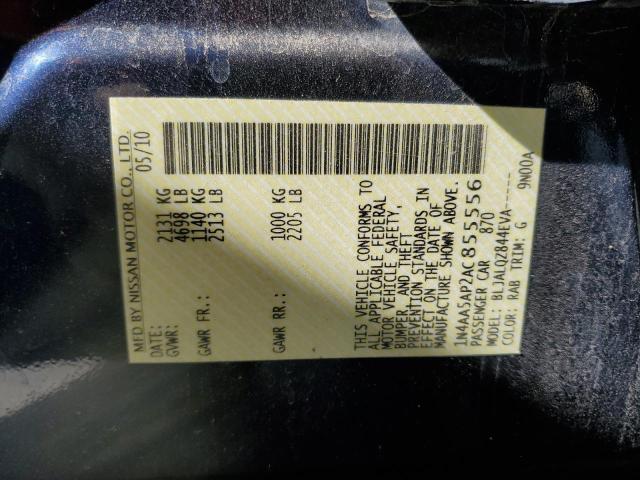 1N4AA5AP2AC855556 - 2010 NISSAN MAXIMA S 蓝色 照片 12