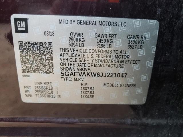 5GAEVAKW6JJ221047 - 2018 BUICK ENCLAVE ESSENCE BLACK photo 10