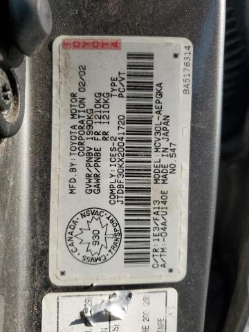 JTDBF30KX20041720 - 2002 TOYOTA CAMRY LE 灰色 照片 12