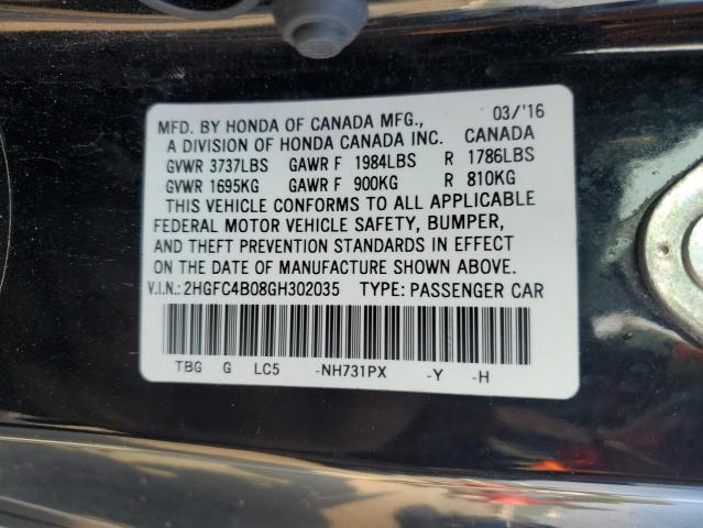 2HGFC4B08GH302035 - 2016 HONDA CIVIC LX BLACK photo 13