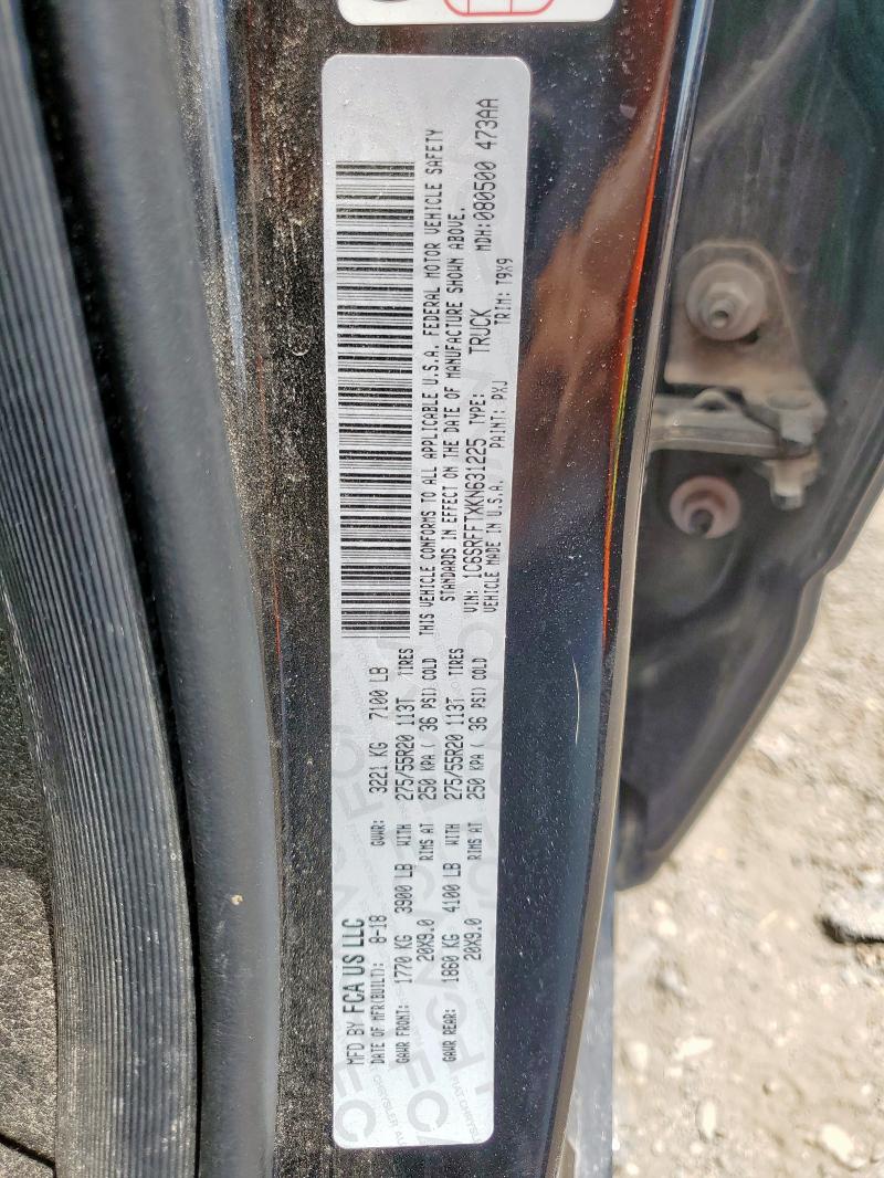 1C6SRFFTXKN631225 - 2019 RAM 1500 BIG HORN/LONE STAR BLACK photo 12