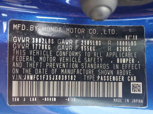 JHMFC1F35JX039182 - 2018 HONDA CIVIC EX Mavi foto 13