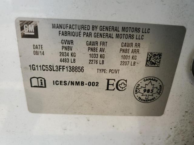 1G11C5SL3FF138856 - 2015 CHEVROLET MALIBU 1LT 白色 照片 12