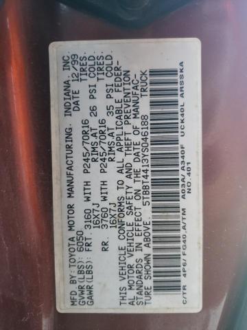 5TBBT4413YS046188 - 2000 TOYOTA TUNDRA ACCESS CAB ბურგუნდია ფოტო 12