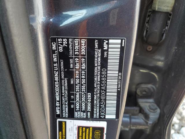 4JGDA5HBXFA568580 - 2015 MERCEDES-BENZ ML 350 4MATIC GRAY photo 13