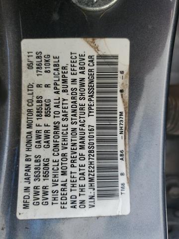 JHMZE2H72BS010167 - 2011 HONDA INSIGHT EX GRAY photo 12