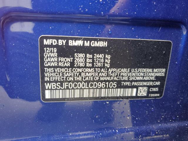 WBSJF0C00LCD96105 - 2020 BMW M5 BASE BLUE photo 12