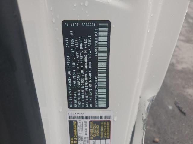WVWFW8AH4EV006292 - 2014 VOLKSWAGEN EOS LUX 白色 照片 12