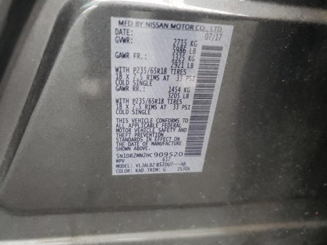 5N1DR2MN2HC909520 - 2017 NISSAN PATHFINDER S 石墨色 照片 10