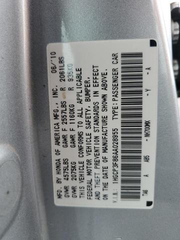 1HGCP3F86AA028955 - 2010 HONDA ACCORD EXL SILVER photo 12