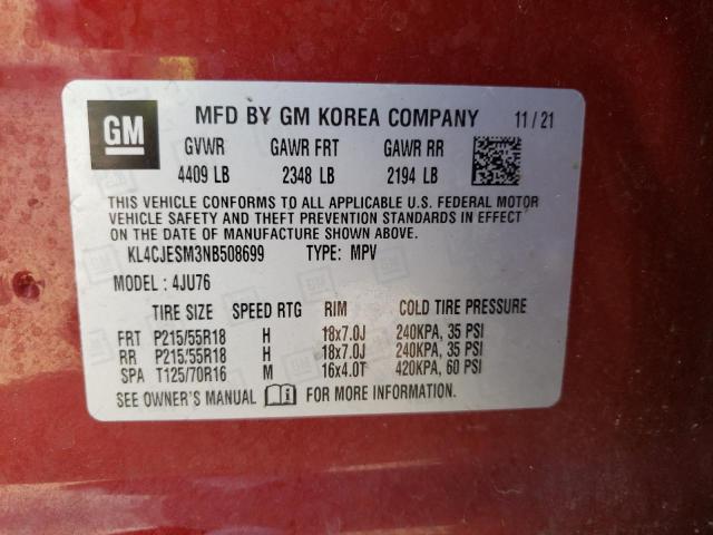 KL4CJESM3NB508699 - 2022 BUICK ENCORE PREFERRED MAROON photo 13