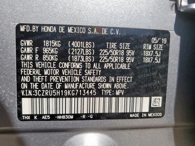 3CZRU5H19KG713445 - 2019 HONDA HR-V SPORT ვერცხლისფერი ფოტო 13