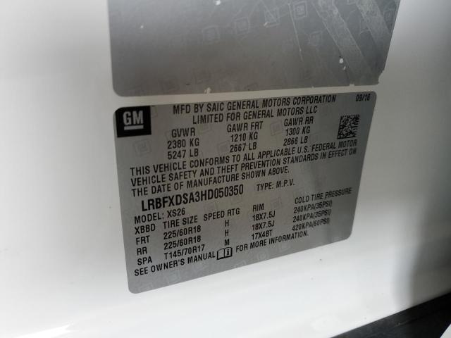 LRBFXDSA3HD050350 - 2017 BUICK ENVISION ESSENCE أبيض صورة 13