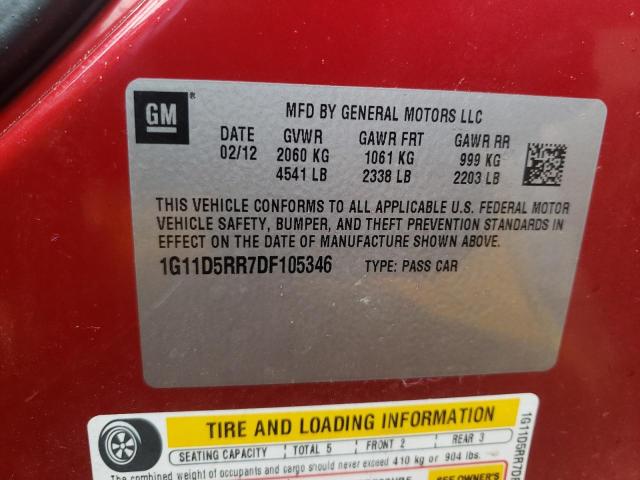 1G11D5RR7DF105346 - 2013 CHEVROLET MALIBU 1LT 红色 照片 10