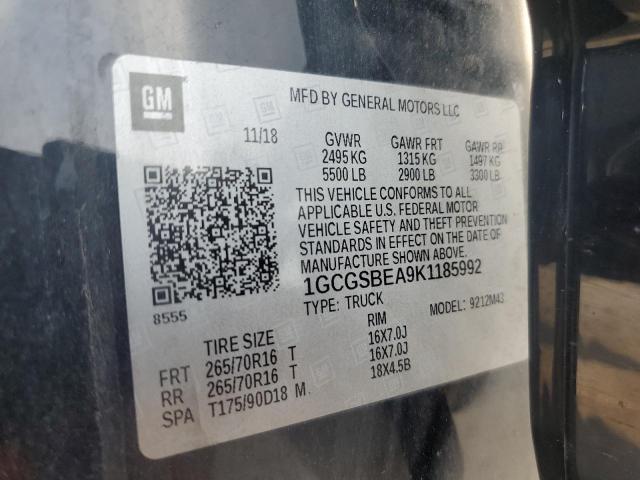 1GCGSBEA9K1185992 - 2019 CHEVROLET COLORADO Чорний фото 12