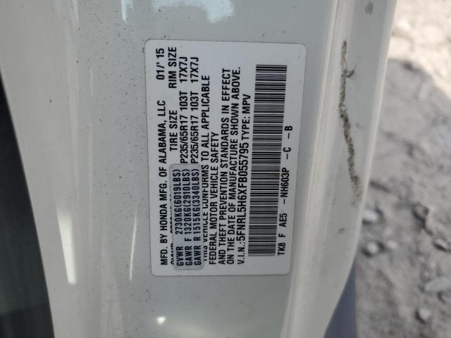 5FNRL5H6XFB055795 - 2015 HONDA ODYSSEY EXL WHITE photo 13