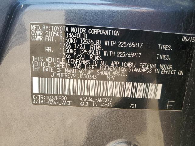 JTMBFREV9FJ030343 - 2015 TOYOTA RAV4 LE Szary zdjęcie 12