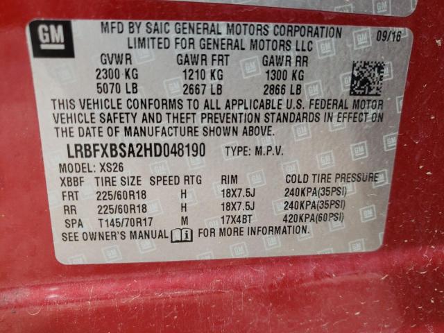 LRBFXBSA2HD048190 - 2017 BUICK ENVISION ESSENCE RED photo 13