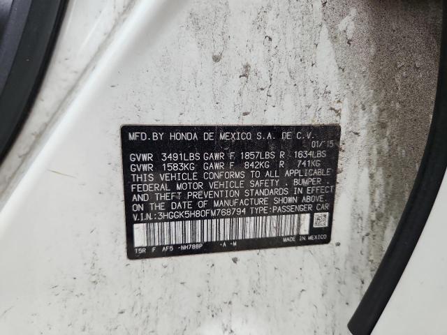 3HGGK5H80FM768794 - 2015 HONDA FIT EX Beyaz fotoğraf 12