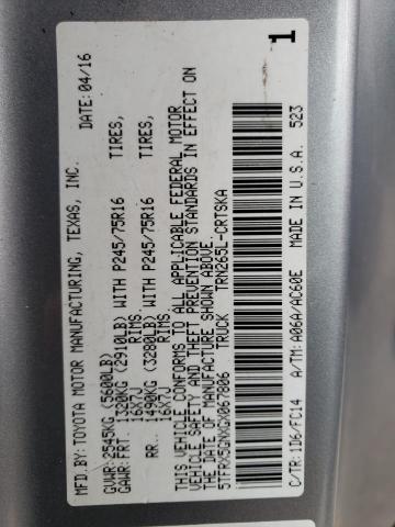 5TFRX5GNXGX067806 - 2016 TOYOTA TACOMA ACCESS CAB ნაცრისფერი ფოტო 12