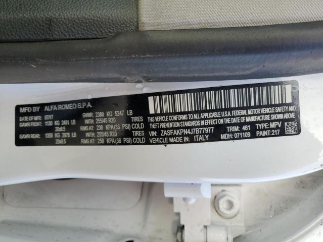 ZASFAKPN4J7B77977 - 2018 ALFA ROMEO STELVIO SPORT Weiß Foto 13