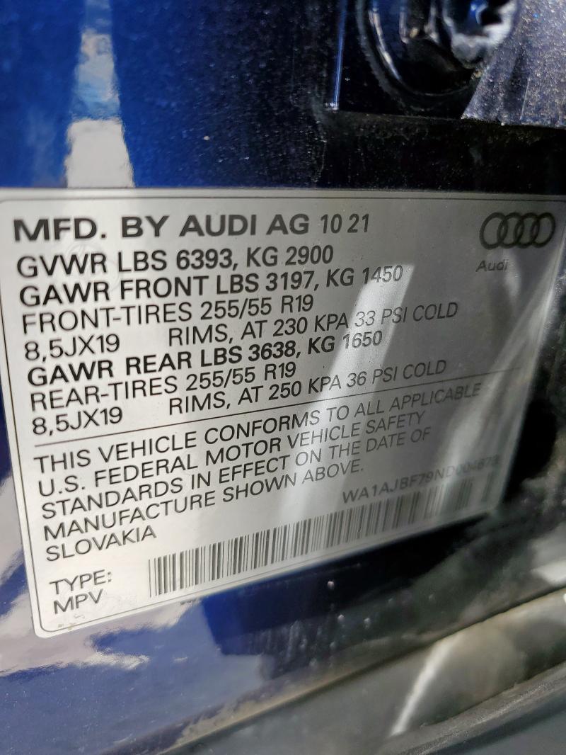 WA1AJBF79ND004673 - 2022 AUDI Q7 PREMIUM BLUE photo 13