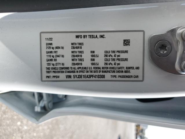 5YJ3E1EA3PF410308 - 2023 TESLA MODEL 3 თეთრი ფოტო 12