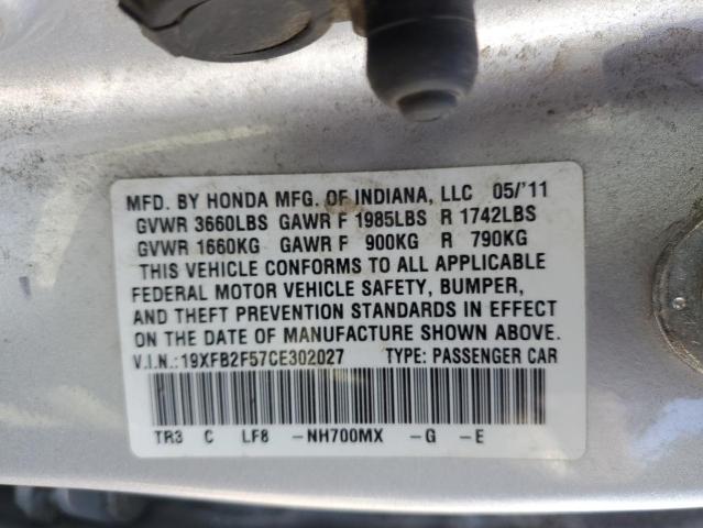 19XFB2F57CE302027 - 2012 HONDA CIVIC LX SILVER photo 12