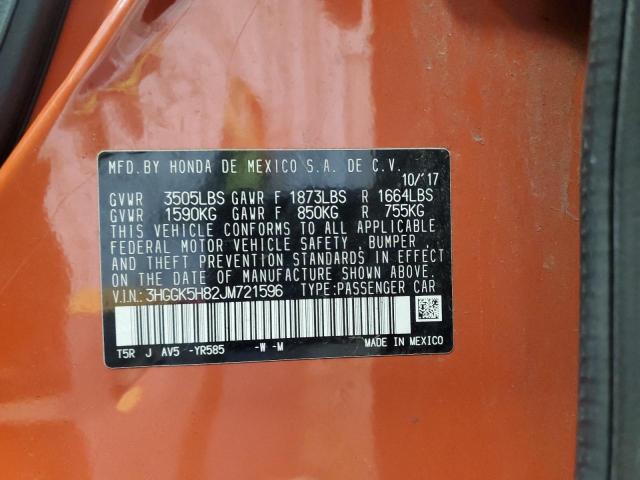 3HGGK5H82JM721596 - 2018 HONDA FIT EX Նարնջագույն լուսանկար 12