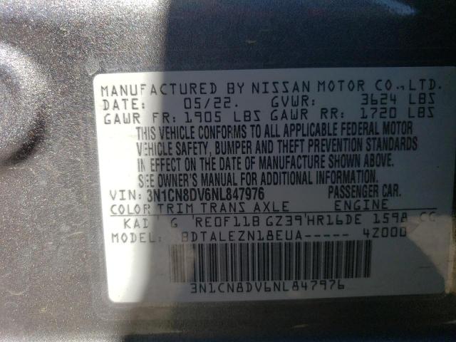 3N1CN8DV6NL847976 - 2022 NISSAN VERSA S GRAY photo 12