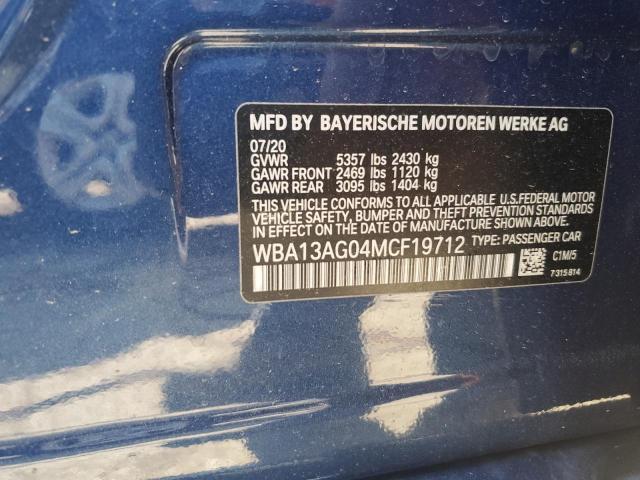 WBA13AG04MCF19712 - 2021 BMW 530E BLUE photo 13