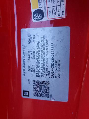 1G1FK3D62K0157335 - 2019 CHEVROLET CAMARO ZL1 Червоний фото 12