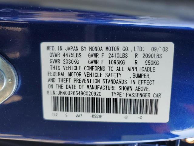 JH4CU26649C020920 - 2009 ACURA TSX BLUE photo 12