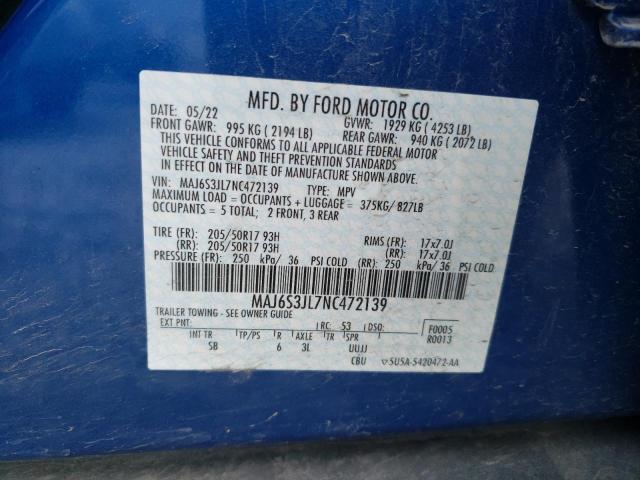 MAJ6S3JL7NC472139 - 2022 FORD ECOSPORT SES BLUE photo 13