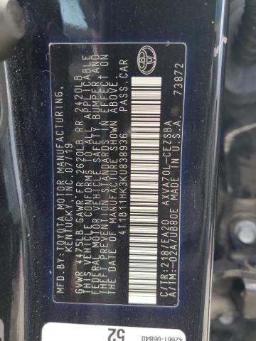 4T1B11HK3KU838936 - 2019 TOYOTA CAMRY L BLACK photo 12