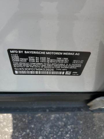 5UX53DP07N9K53926 - 2022 BMW X3 XDRIVE30I WHITE photo 12