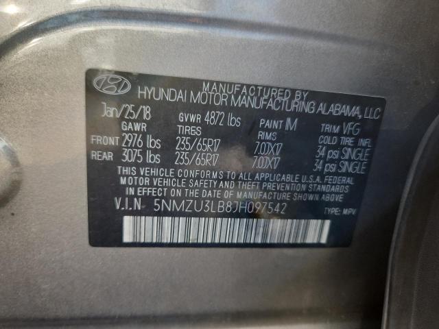 5NMZU3LB8JH097542 - 2018 HYUNDAI SANTA FE S GRAY photo 13