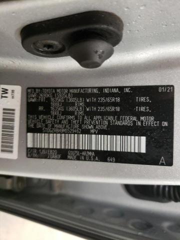 5TDGZRBH9MS529462 - 2021 TOYOTA HIGHLANDER XLE ვერცხლისფერი ფოტო 10