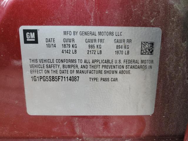 1G1PG5SB5F7114087 - 2015 CHEVROLET CRUZE LTZ MAROON photo 12