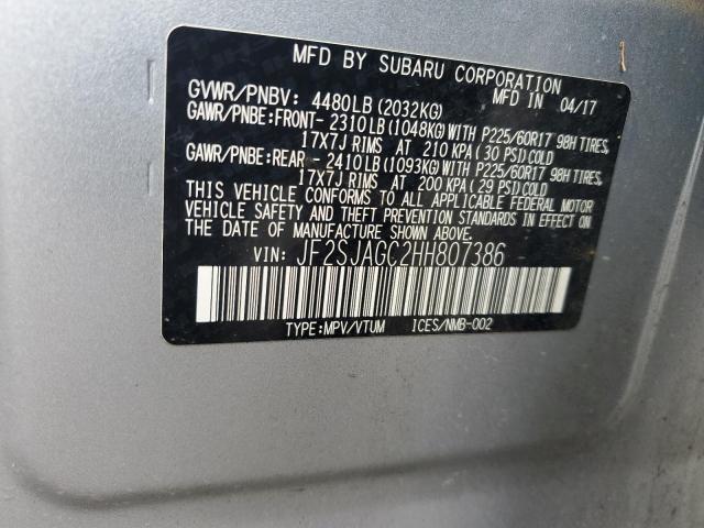 JF2SJAGC2HH807386 - 2017 SUBARU FORESTER 2.5I PREMIUM SILVER photo 13