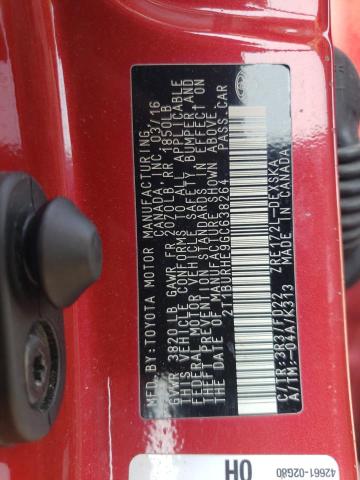 2T1BURHE9GC638264 - 2016 TOYOTA COROLLA L RED photo 12