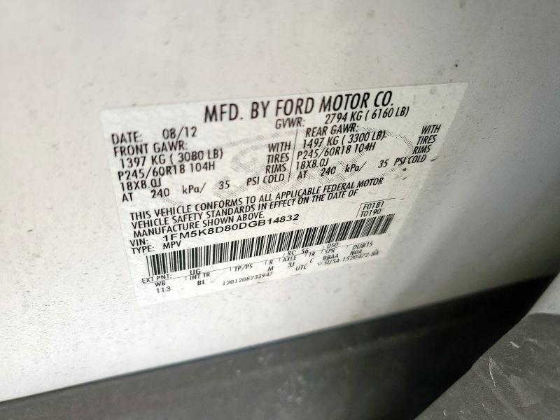 1FM5K8D80DGB14832 - 2013 FORD EXPLORER XLT WHITE photo 14