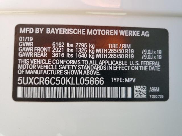 5UXCR6C50KLL05866 - 2019 BMW X5 XDRIVE40I WHITE photo 13