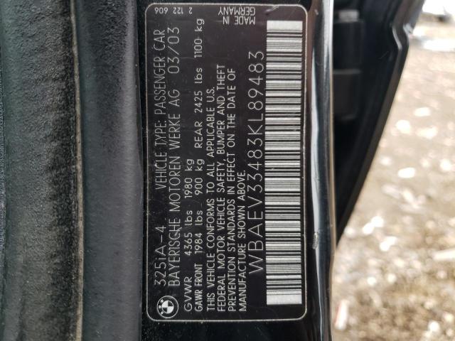 WBAEV33483KL89483 - 2003 BMW 325I I BLACK photo 12