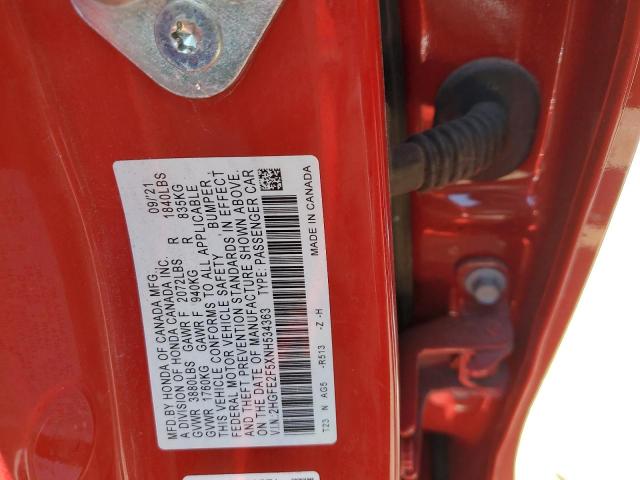 2HGFE2F5XNH534363 - 2022 HONDA CIVIC SPORT RED photo 12