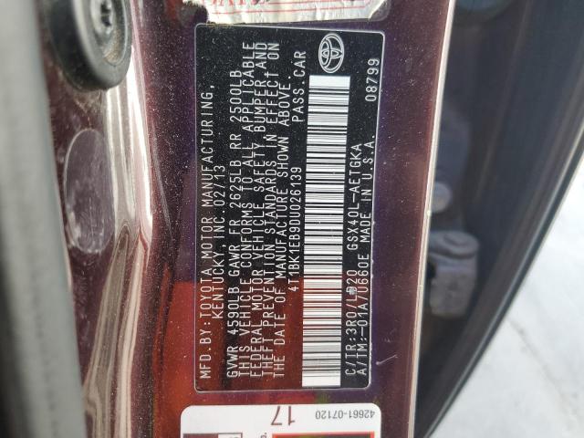 4T1BK1EB9DU026139 - 2013 TOYOTA AVALON BASE 栗色 照片 13