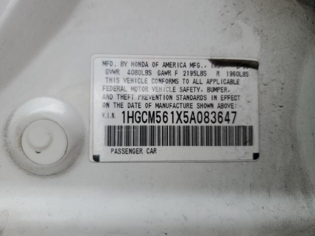 1HGCM561X5A083647 - 2005 HONDA ACCORD DX WHITE photo 12