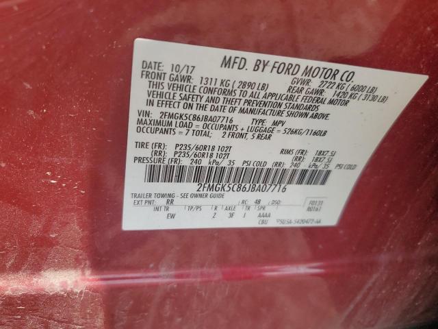 2FMGK5C86JBA07716 - 2018 FORD FLEX SEL RED photo 13