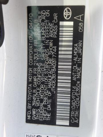 JTKDE3B78A0317744 - 2010 TOYOTA SCION TC 白色 照片 13