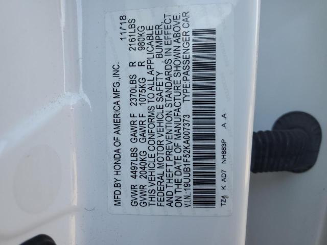 19UUB1F52KA007373 - 2019 ACURA TLX TECHNOLOGY WHITE photo 12